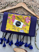 Purple Handloom Cotton Saree WithYellow Flower Print Blouse
